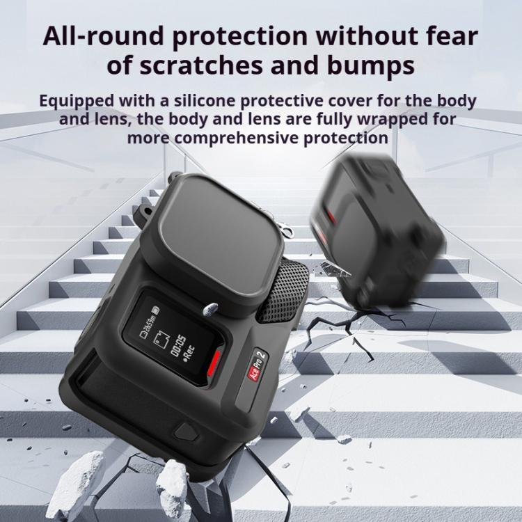Silicone Protective Case with Wrist Strap & Lens Cover, For Insta360 Ace Pro 2