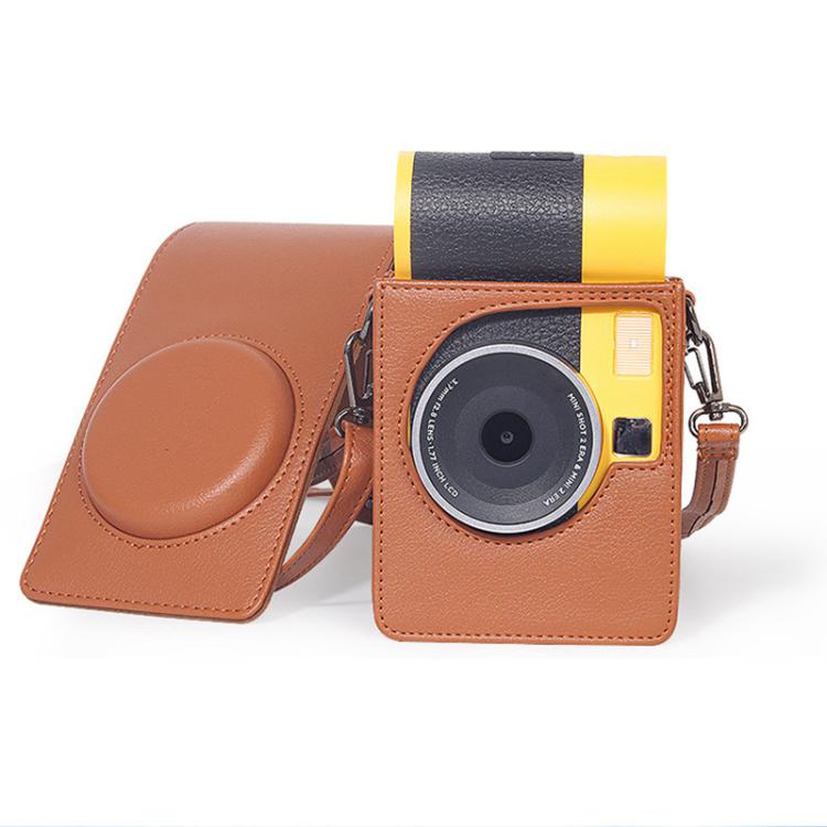 Vertical Full Body Camera Vegan Leather Case Bag with Strap For Kodak MiniShot2 Era MS200 — Black