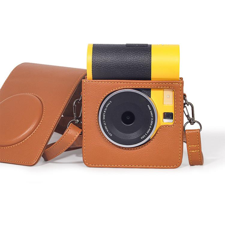 Vertical Full Body Camera Vegan Leather Case Bag with Strap For Kodak MINI SHOT 3 ERA MS300 — Brown