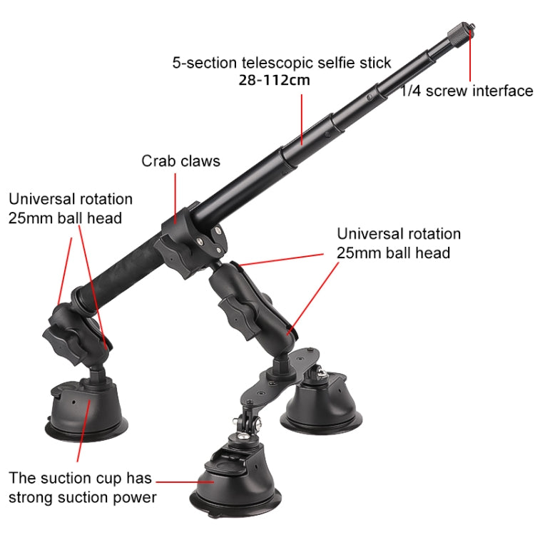 Dual-leg Suction Cup + Single Suction Cup with Selfie Stick Kits
