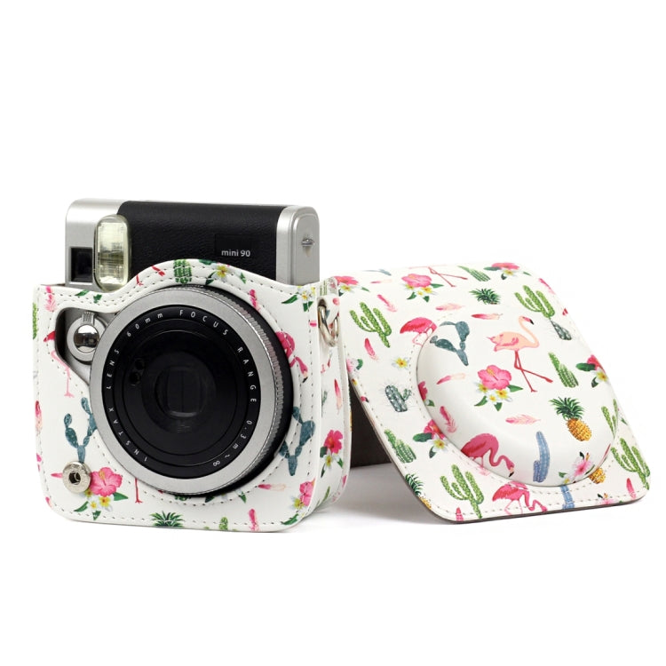 Pattern PU Leather Protective Camera Case Bag For FUJIFILM Instax Mini90 Camera, Flamingo Cactus