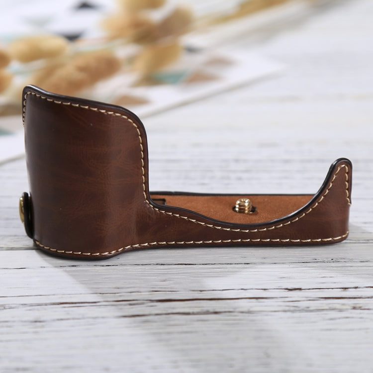 1/4 inch Thread PU Leather Camera Half Case Base for Sony ILCE-5100 / A5100 — Coffee