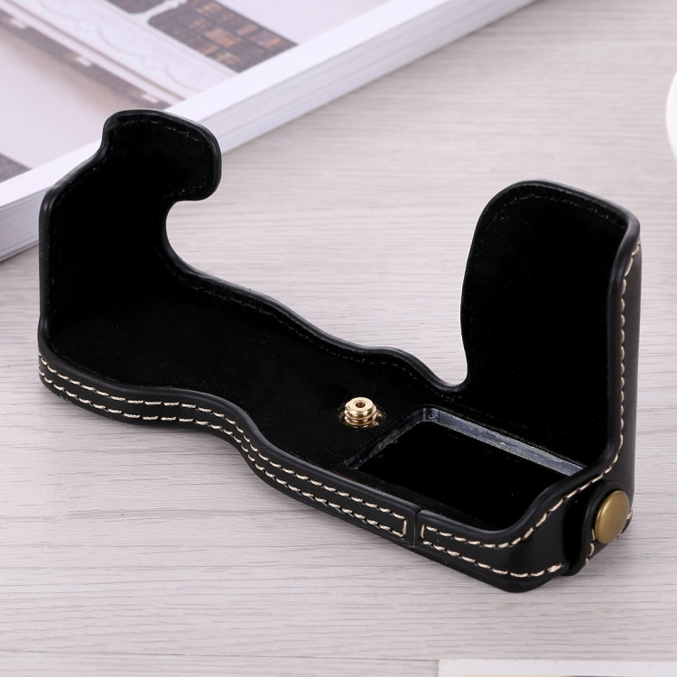 1/4 inch Thread PU Leather Camera Half Case Base for FUJIFILM X-A5 / X-A20 — Black