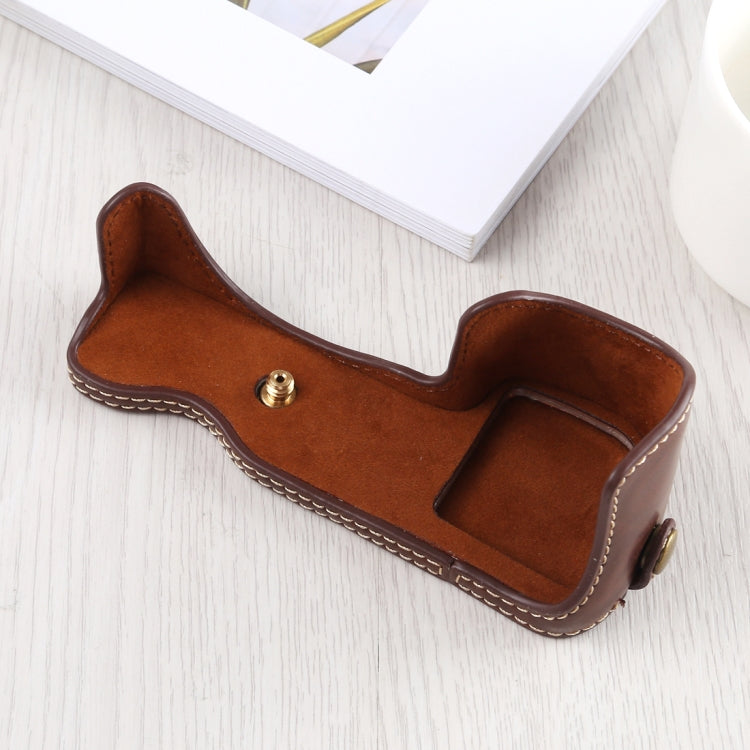 1/4 inch Thread PU Leather Camera Half Case Base for Sony A6400 / ILCE-A6400 — Coffee