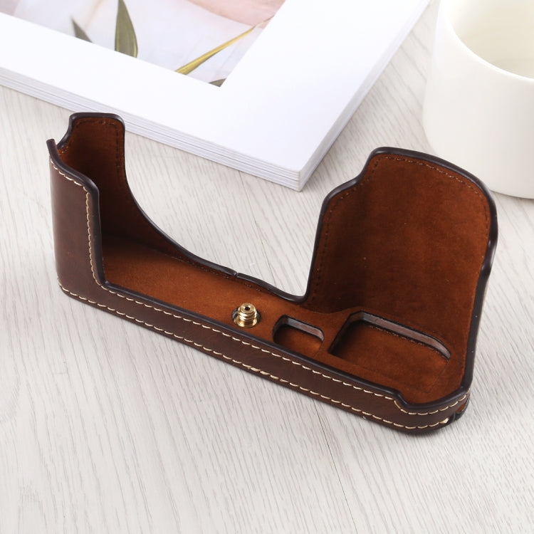 1/4 inch Thread PU Leather Camera Half Case Base for Leica TL (Typ 701) — Coffee