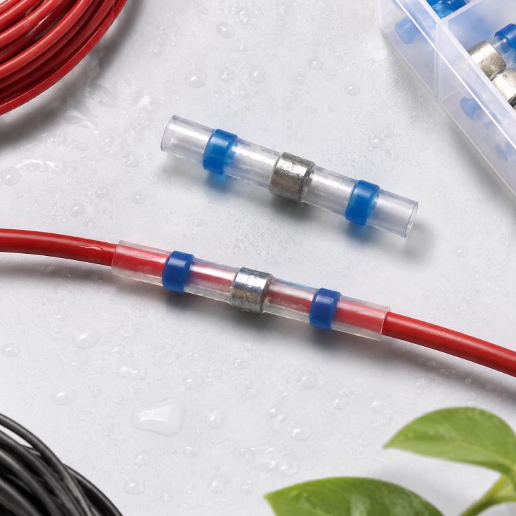 100 PCS AWG16-14 1.5-2.5mm Seal Heat Shrink Butt Wire Connectors Blue Terminals Solder Sleeve
