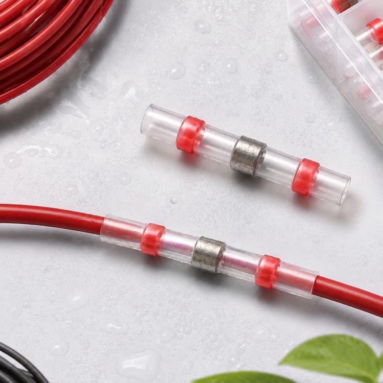 100 PCS AWG22-18 0.5-1.5mm Seal Heat Shrink Butt Wire Connectors Red Terminals Solder Sleeve