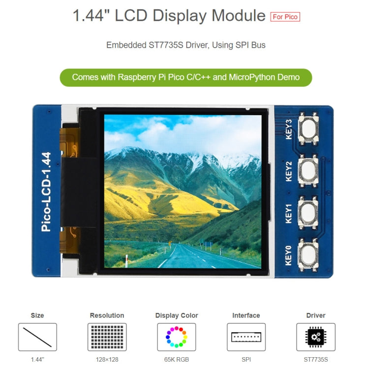 WAVESHARE 1.44 inch LCD 65K Colors 128 x 128 Display Module for Raspberry Pi Pico, SPI Interface