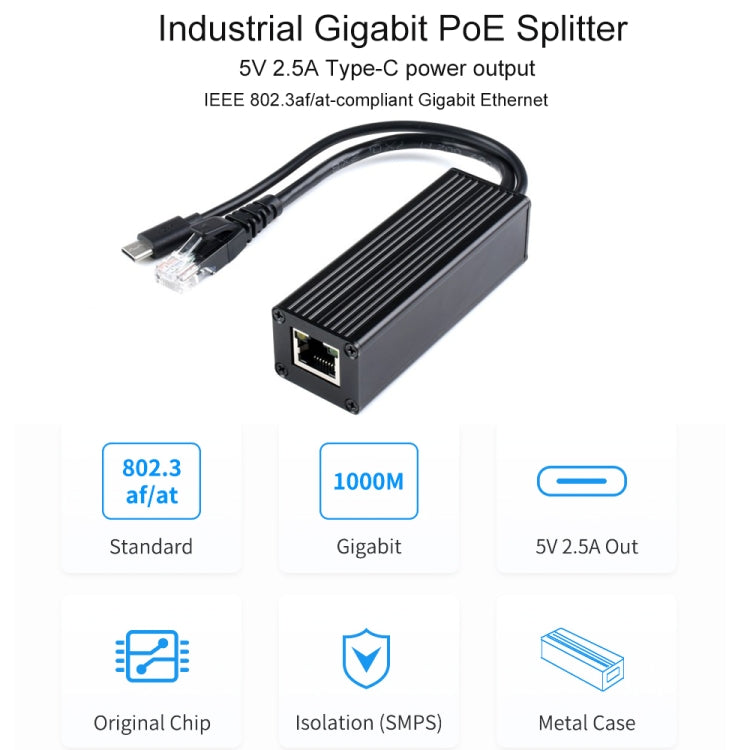 Waveshare Metal Case Gigabit PoE Splitter, 5V 2.5A Type-C Out — view 2