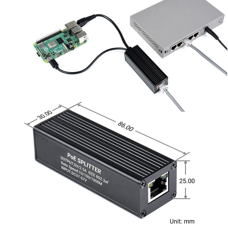 Waveshare Metal Case Gigabit PoE Splitter, 5V 2.5A Type-C Out — view 7