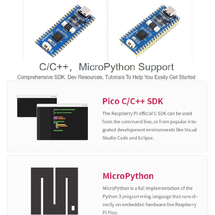 Waveshare RP2040-Plus Pico-like MCU Board Based on Raspberry Pi MCU RP2040, without Pinheader — view 3