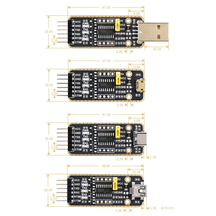 Waveshare Mini USB to UART High Band Rate Transmission Module Connectors — view 3