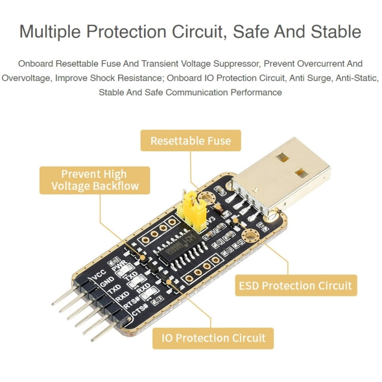 Waveshare Type-C / USB-C to UART High Band Rate Transmission Module Connectors — view 5