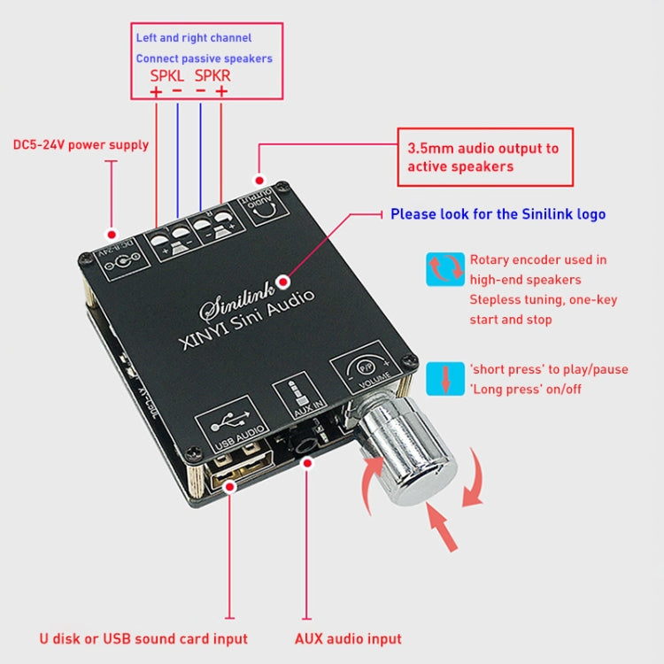 50W MP3 Stereo Audio Digital Power Amplifier Board Bluetooth Amplifier Module, With Shell
