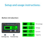 12V 48V Digital Display DC Current Voltmeter Lead-Acid Lithium Battery Charge Meter, 2m 200A
