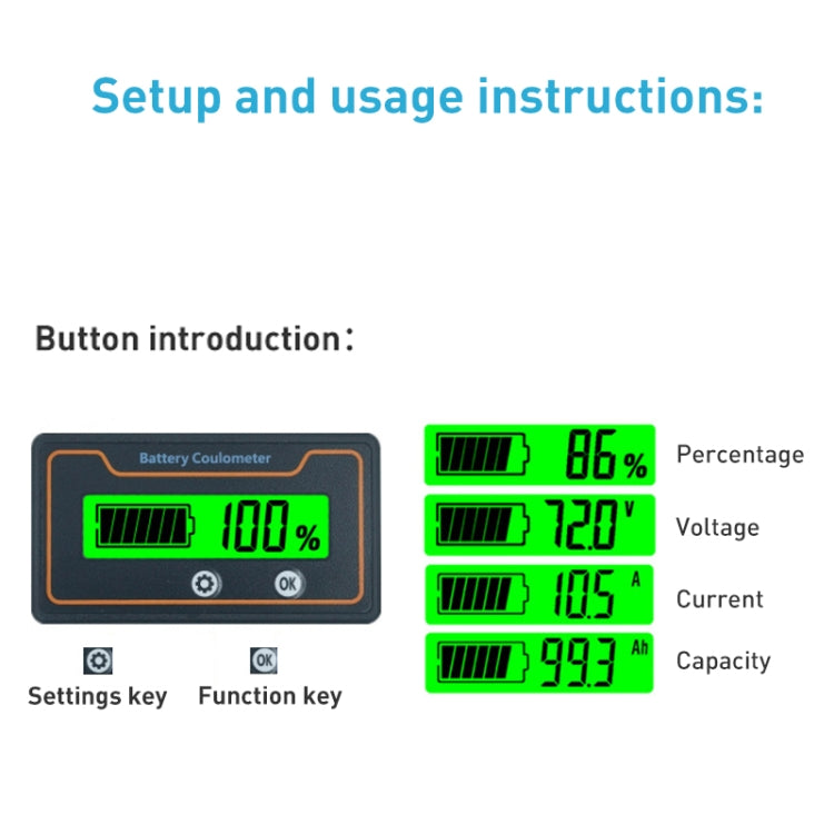12V 48V Digital Display DC Current Voltmeter Lead-Acid Lithium Battery Charge Meter, 2m 200A