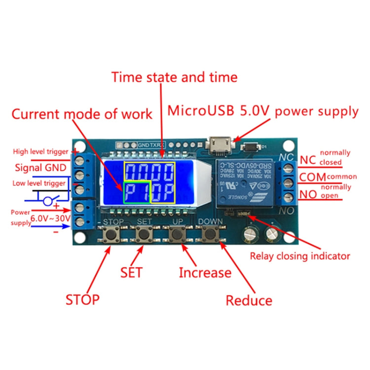 XY-LJ02 6-30V Micro USB Digital LCD Display Time Delay Relay Module Control Timer Switch