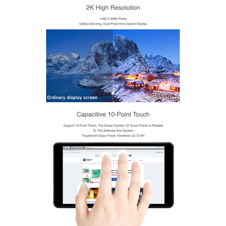 Waveshare 5.5 inch 1440 x 2560 2K Capacitive Touch LCD Display IPS Screen for Raspberry Pi, HDMI Interface