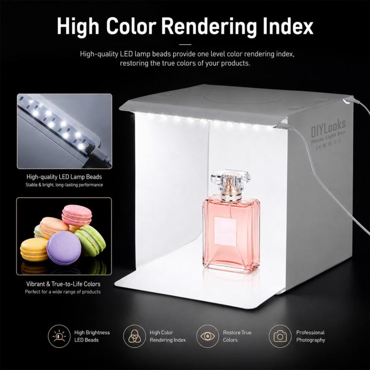 20cm Include 2 LED Panels Folding Portable 1100LM Light Photo Lighting Studio Shooting Tent Box Kit with 6 Colors Backdrops (Black, White, Yellow, Red, Green, Blue), Unfold Size: 24cm x 23cm x 23cm — view 7
