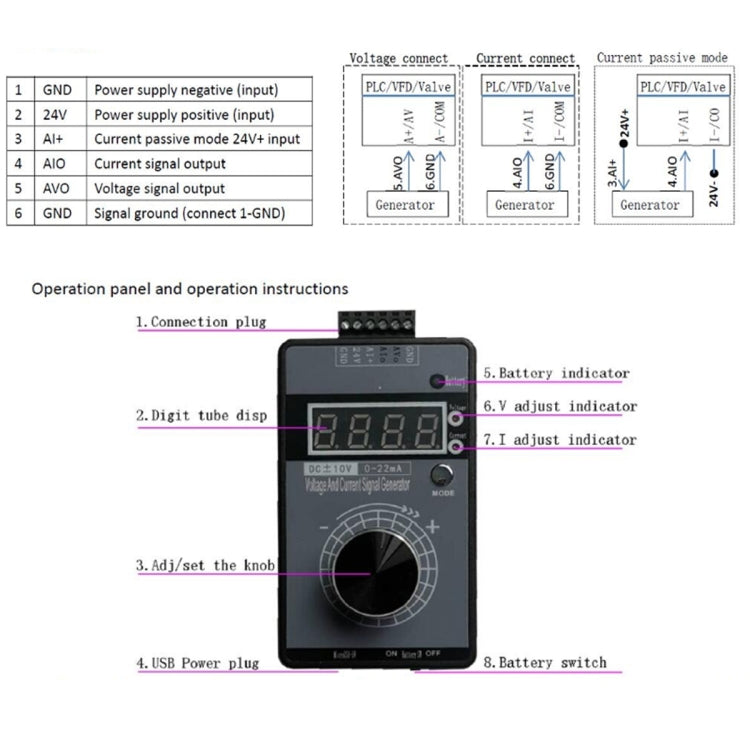 4-20mA 0-10V Signal Generator Adjustable Voltage Current Simulator, Built-in Battery