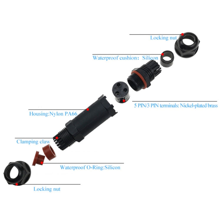 XYS20 IP68 Waterproof 3 Pin Straight Cable Connector — view 5