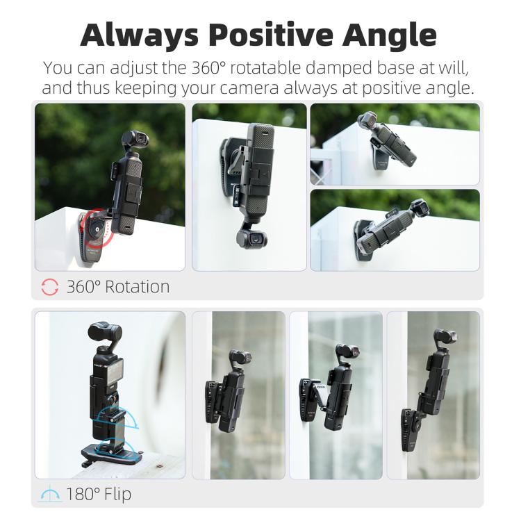 Sunnylife Stretchable Backpack Clip Rotatable Magnetic Mount Action Camera Holder Vlog Mount, For DJI Osmo Pocket 3