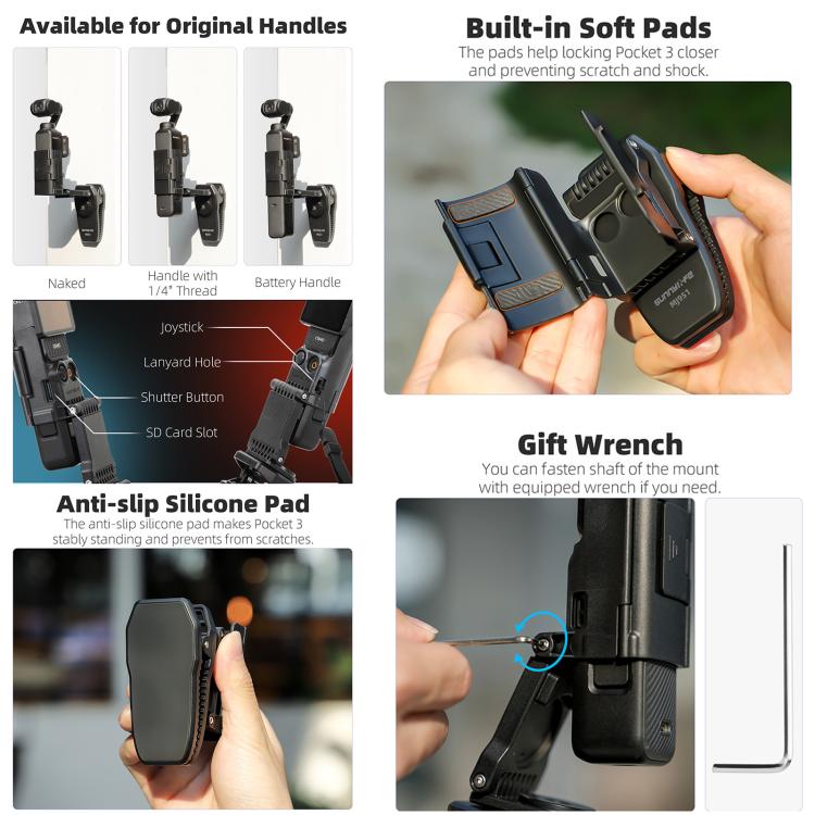 Sunnylife Stretchable Backpack Clip Rotatable Magnetic Mount Action Camera Holder Vlog Mount, For DJI Osmo Pocket 3