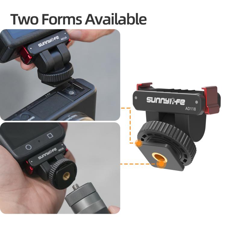 Sunnylife AD118 Sunnylife Cold Shoe Magnetic Quick Release Adapter Mount 1/4 180 Tilt Adjustable Selfie Stick Adapter Stand For DJI Osmo 360 / Action 5 Pro / 4 / 3