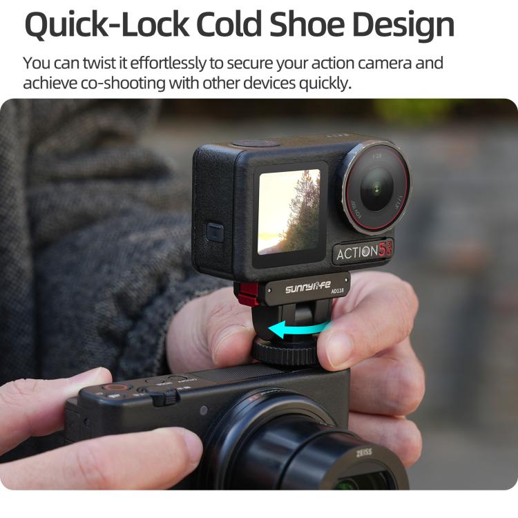 Sunnylife AD118 Sunnylife Cold Shoe Magnetic Quick Release Adapter Mount 1/4 180 Tilt Adjustable Selfie Stick Adapter Stand For DJI Osmo 360 / Action 5 Pro / 4 / 3