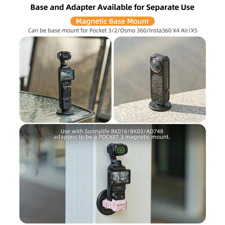 Sunnylife Quick-Release Magnetic Base Mount 1/4 180 Tilt Adjustable Tabletop Base Bracket For DJI Osmo 360 / Action 5 Pro / 4 / 3 / 2