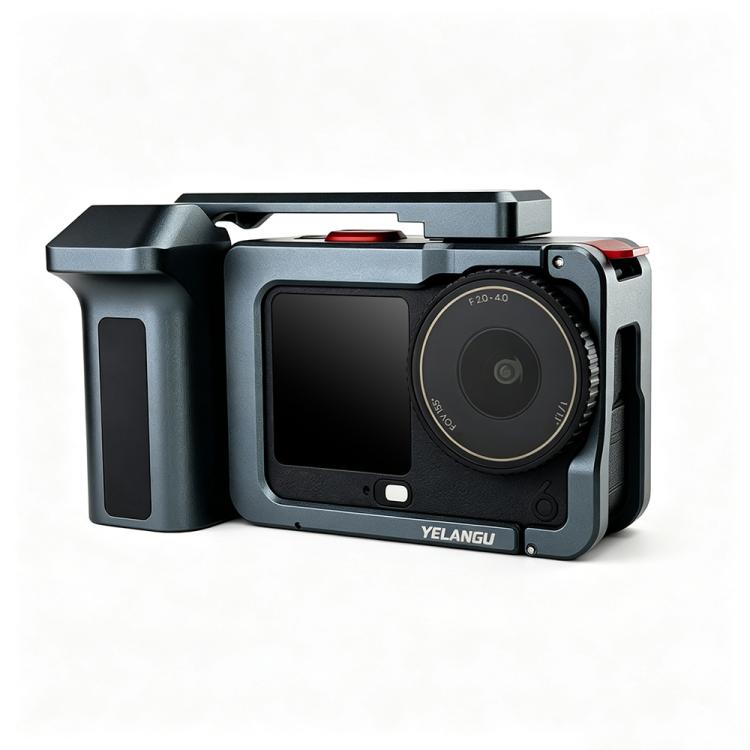 For DJI Osmo Action 6 YELANGU Metal Camera Cage with Handle Grip & Dual-Opening