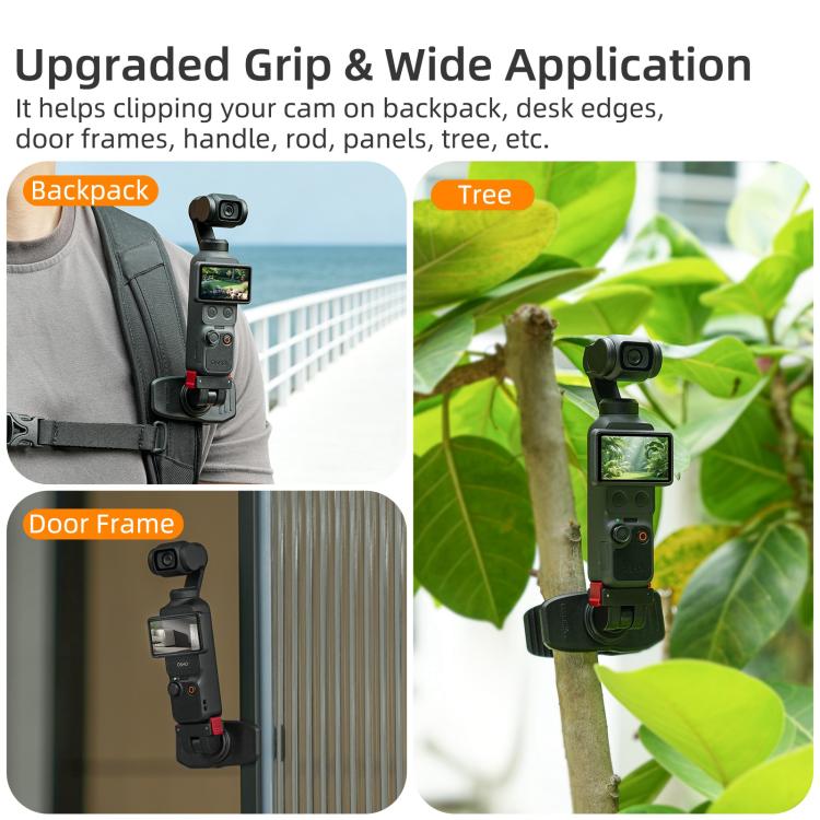 For DJI Osmo Pocket 4 / 3 Sunnylife Magnetic Quick-Release Adjustable Backpack Clip Action Camera Clamp Vertical-Horizontal Mount