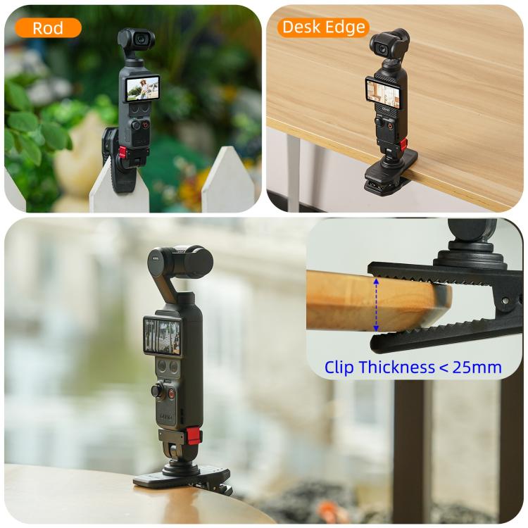 For DJI Osmo Pocket 4 / 3 Sunnylife Magnetic Quick-Release Adjustable Backpack Clip Action Camera Clamp Vertical-Horizontal Mount