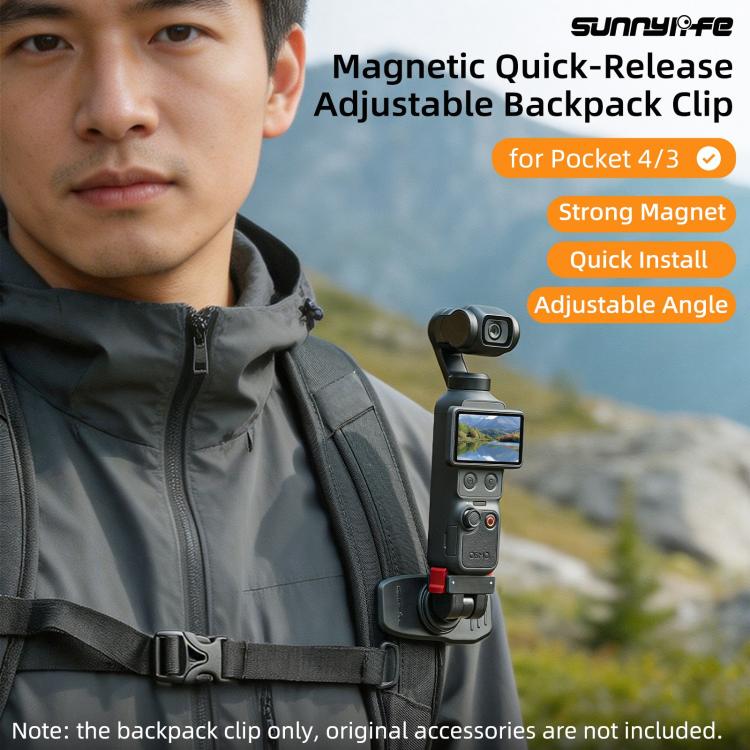 For DJI Osmo Pocket 4 / 3 Sunnylife Magnetic Quick-Release Adjustable Backpack Clip Action Camera Clamp Vertical-Horizontal Mount