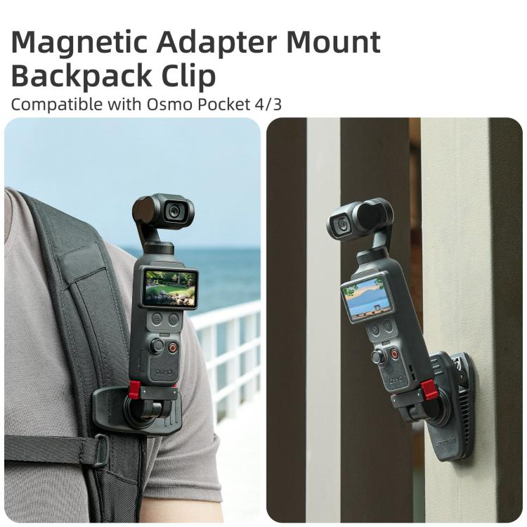 For DJI Osmo Pocket 4 / 3 Sunnylife Magnetic Quick-Release Adjustable Backpack Clip Action Camera Clamp Vertical-Horizontal Mount