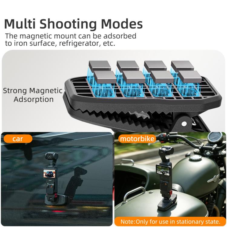 For DJI Osmo Pocket 4 / 3 Sunnylife Magnetic Quick-Release Adjustable Backpack Clip Action Camera Clamp Vertical-Horizontal Mount
