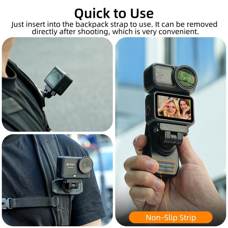 Sunnylife Magnetic Quick-Release Backpack Clip Adjustable Action Camera Clamp Vertical-Horizontal Mount for DJI Osmo Nano / Action 6