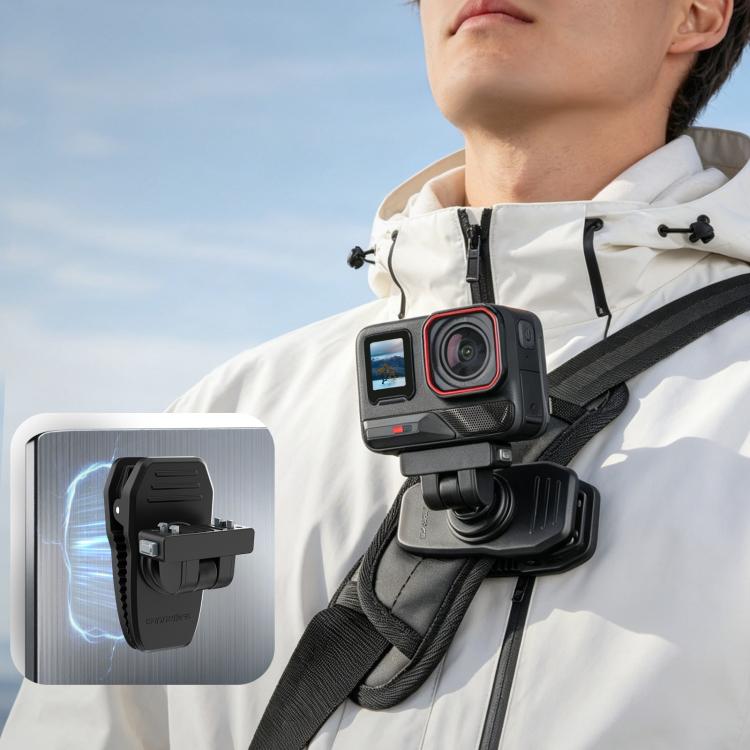 Sunnylife Magnetic Quick-Release Backpack Clip Action Camera Clamp Vertical-Horizontal Mount for Insta360 X4 Air / X5 / Ace / Ace Pro 2 / 1