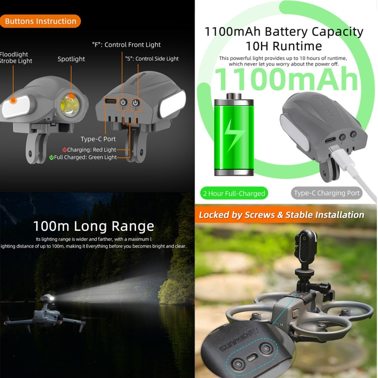 For DJI Avata 2 Sunnylife Action Camera Holder Mount Drone Light Bracket Lamp — view 5