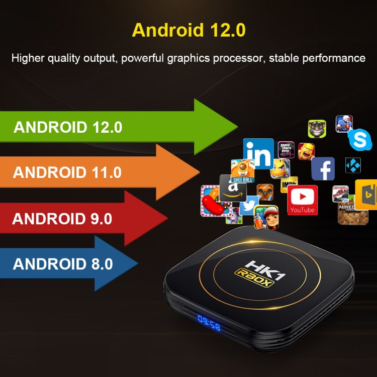 HK1 RBOX-H8S 4K Ultra HD Android 12.0 Smart TV Box with Remote Control, Allwinner H618 Quad-Core, 2GB+16GB