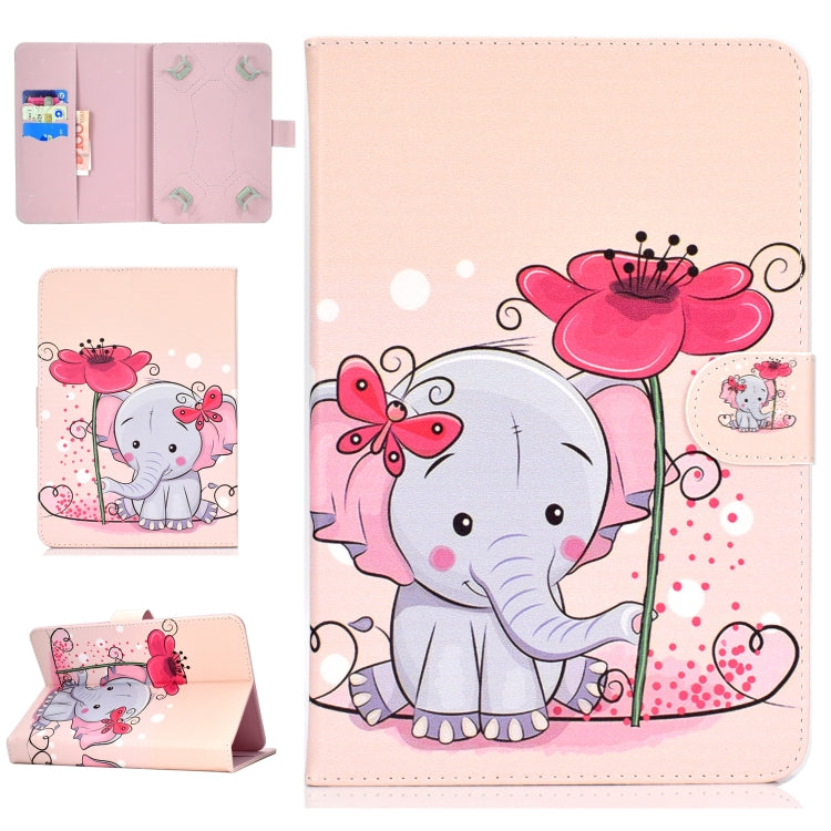 Colored Pattern Drawing Horizontal Flip PU Leather Case with Three-folding Holder & Sleep / Wake-up Function — Totem elephants
