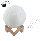 Customized Touch Switch 3-color 3D Print Moon Lamp USB Charging Energy-saving LED Night Light with Wooden Holder Base — 10cm