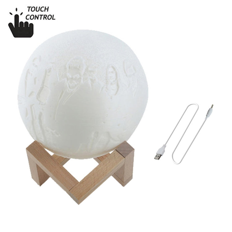 Customized Touch Switch 2-color 3D Print Moon Lamp USB Charging Energy-saving LED Night Light with Wooden Holder Base — 8cm