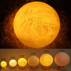 Customized Touch Switch 2-color 3D Print Moon Lamp USB Charging Energy-saving LED Night Light with Wooden Holder Base — 15cm