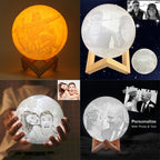 Customized Touch Switch 2-color 3D Print Moon Lamp USB Charging Energy-saving LED Night Light with Wooden Holder Base — 18cm