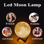 Customized Touch Switch 2-color 3D Print Moon Lamp USB Charging Energy-saving LED Night Light with Wooden Holder Base — view 8