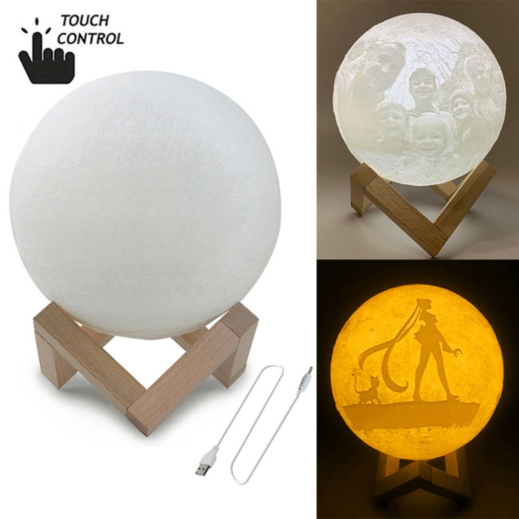 Customized Touch Switch 2-color 3D Print Moon Lamp USB Charging Energy-saving LED Night Light with Wooden Holder Base — view 13