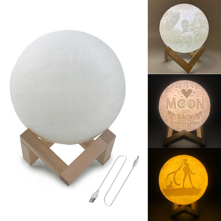 Customized Patted 3-color 3D Print Moon Lamp USB Charging Energy-saving LED Night Light with Wooden Holder Base — view 12