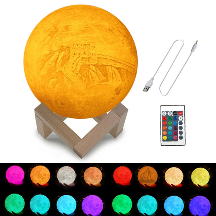 Customized 16-colors 3D Print Moon Lamp USB Charging Energy-saving LED Night Light with Remote Control & Wooden Holder Base — view 12