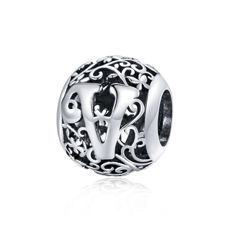 S925 Sterling Silver Mori Series Hollow Letters Beads DIY Bracelet Necklace Accessories — V